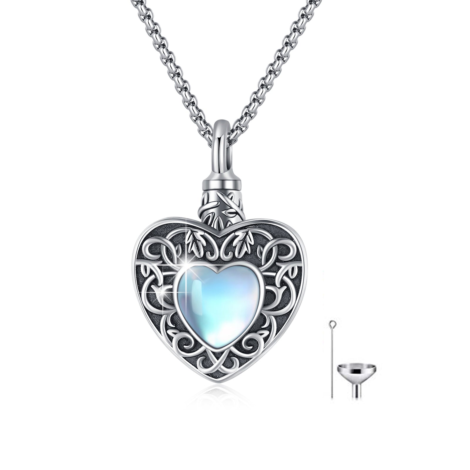 925 Silver Heart Urn Moonstone Necklace