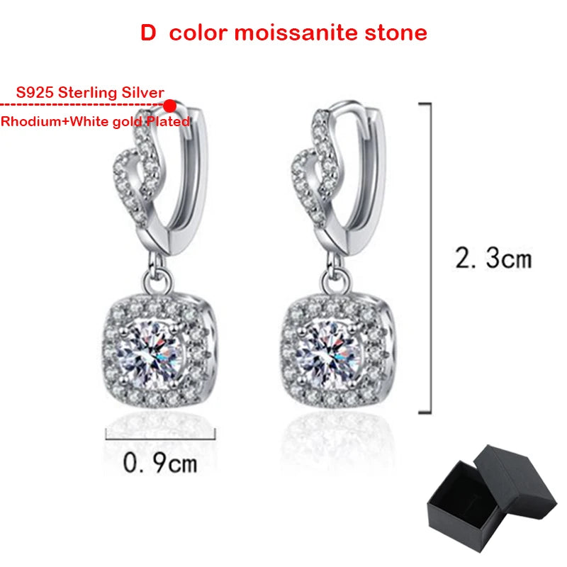 1ct D Color Moissanite Drop Earrings, White Gold Plated