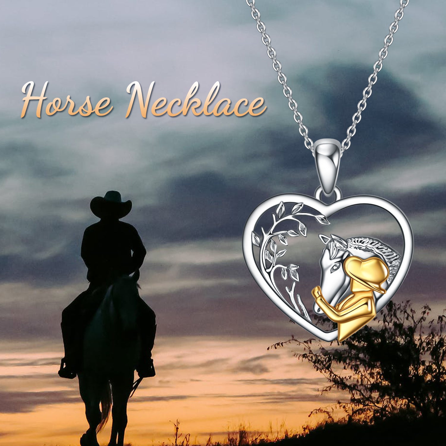 Family Locket Necklace with Horse Pendant