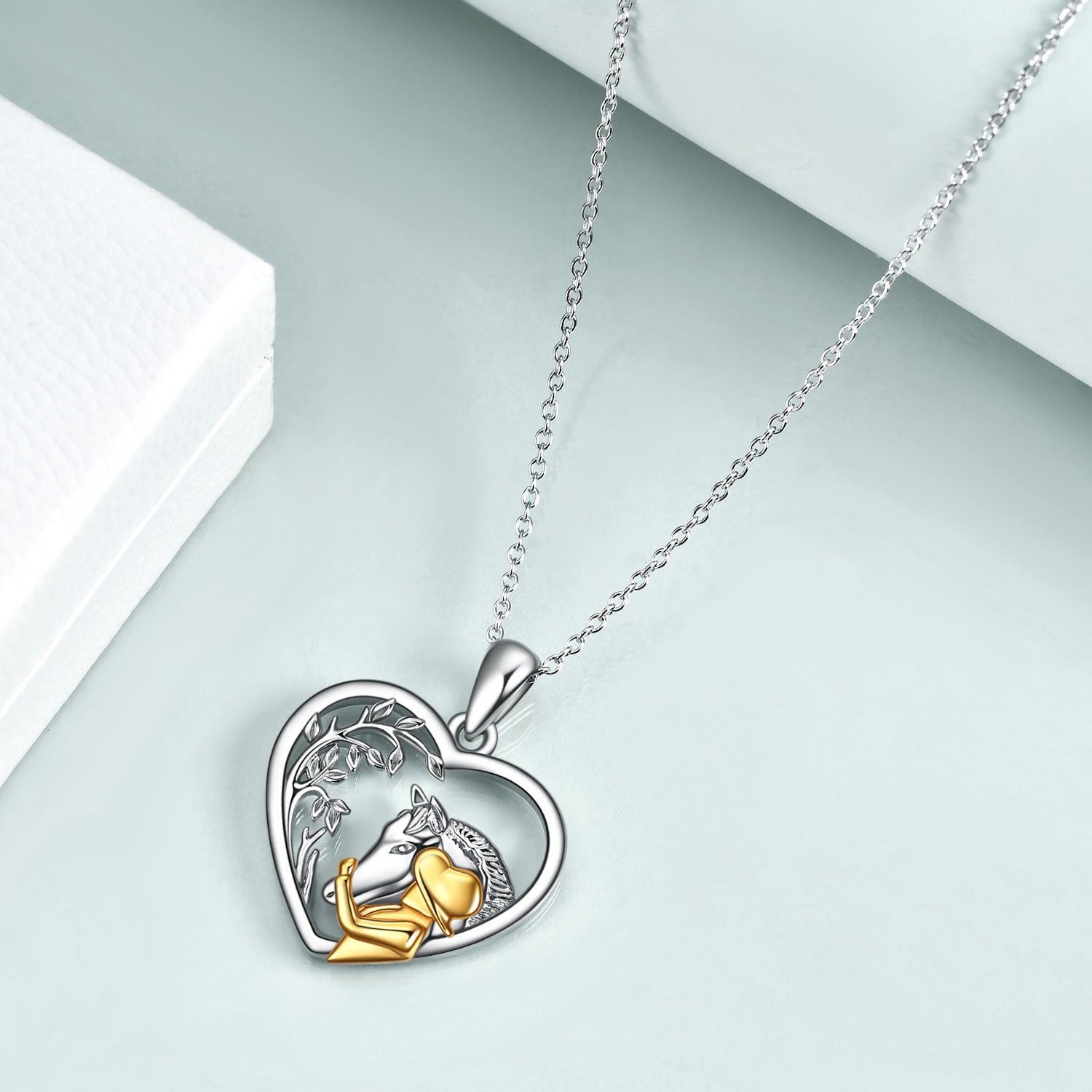 Family Locket Necklace with Horse Pendant